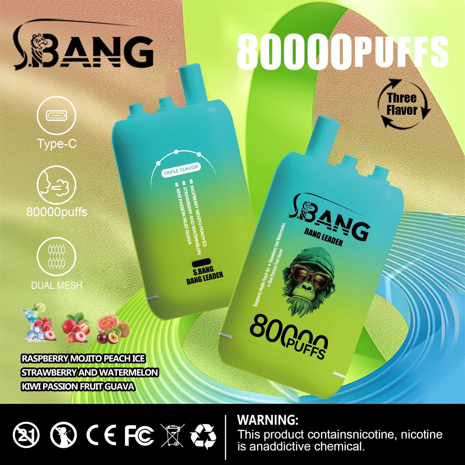 Bang leader 80000 Puffs Vape | 78ML E-liquid, 850mAh Battery, Triple Flavor Blend, Dual Coil, Type-C Recharge gallery image 2