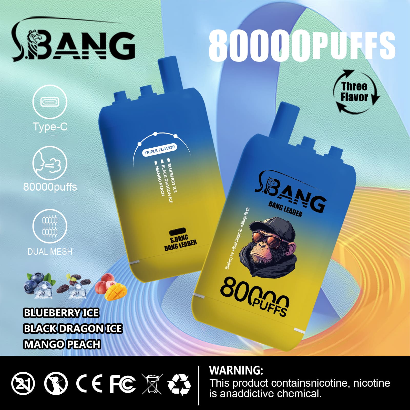 Bang leader 80000 Puffs Vape | 78ML E-liquid, 850mAh Battery, Triple Flavor Blend, Dual Coil, Type-C Recharge gallery image 6