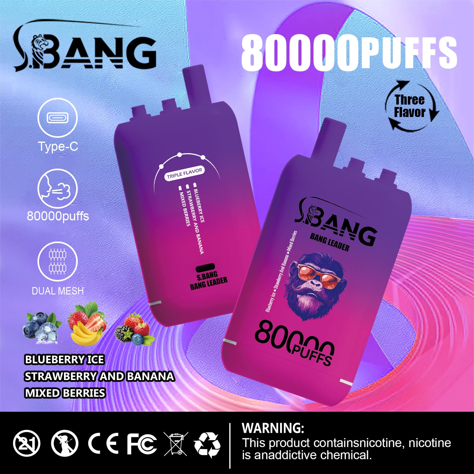 Bang leader 80000 Puffs Vape | 78ML E-liquid, 850mAh Battery, Triple Flavor Blend, Dual Coil, Type-C Recharge gallery image 7