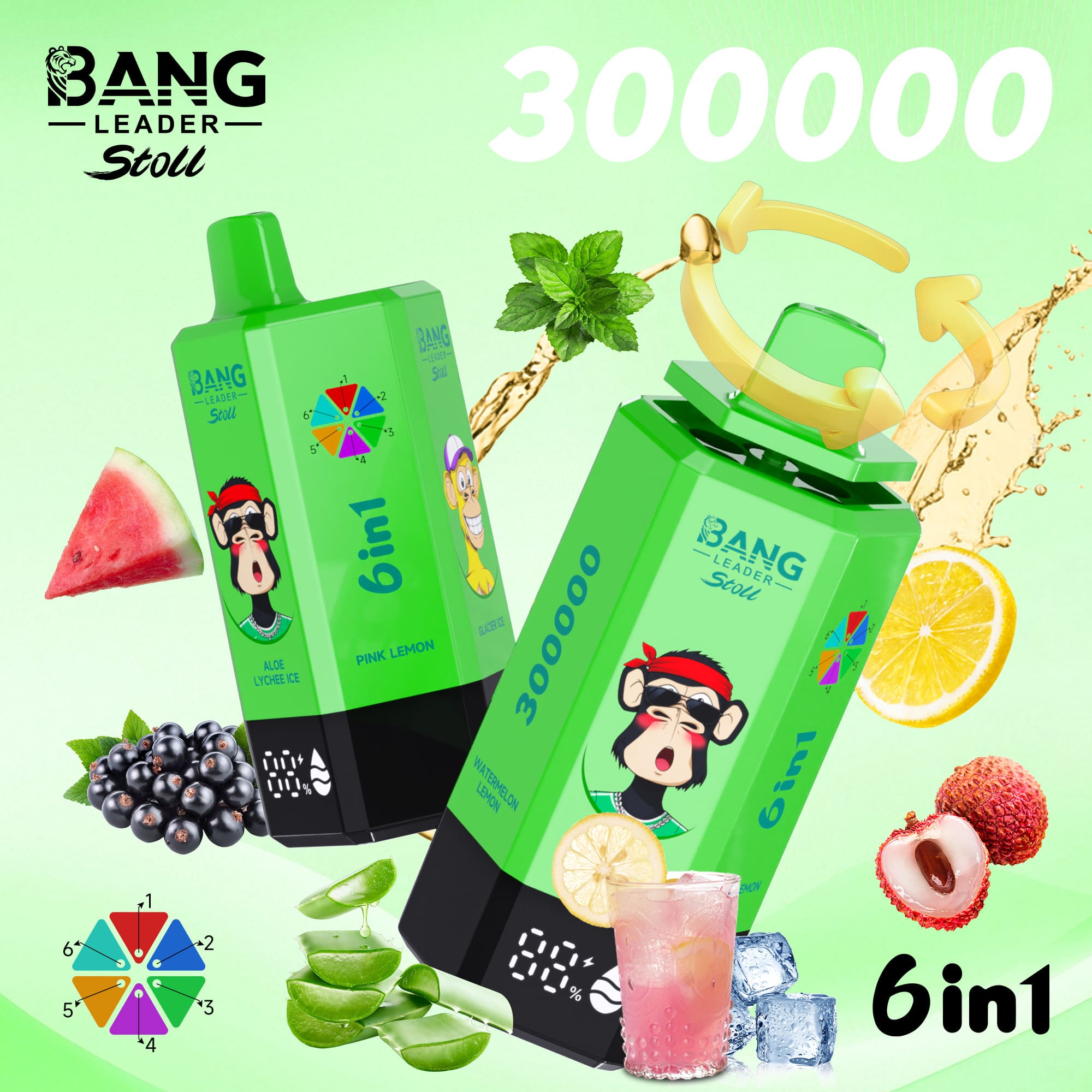 Bang Leader Stoll 300000 Puffs Vape – 6-in-1 Flavor System Ultra Capacity Mesh Coil Type-C Recharge OEM/ODM Supported gallery image 1