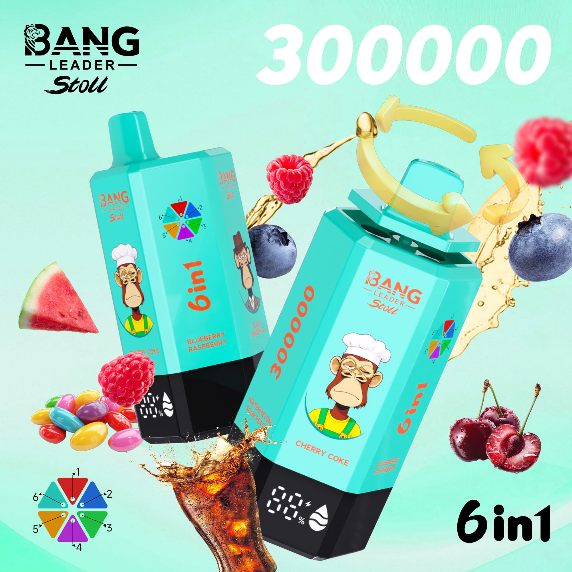 Bang Leader Stoll 300000 Puffs Vape – 6-in-1 Flavor System Ultra Capacity Mesh Coil Type-C Recharge OEM/ODM Supported gallery image 2