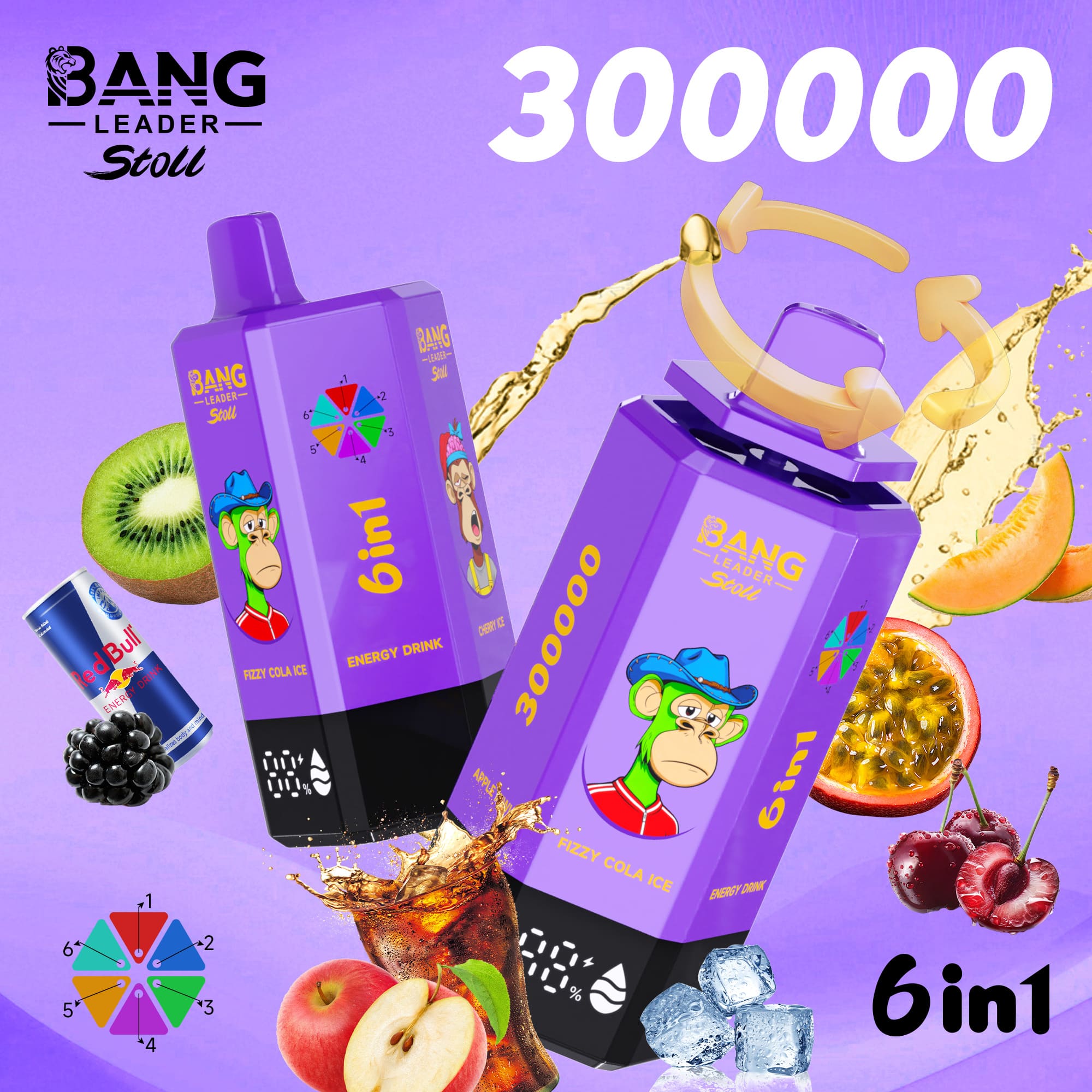 Bang Leader Stoll 300000 Puffs Vape – 6-in-1 Flavor System Ultra Capacity Mesh Coil Type-C Recharge OEM/ODM Supported gallery image 3