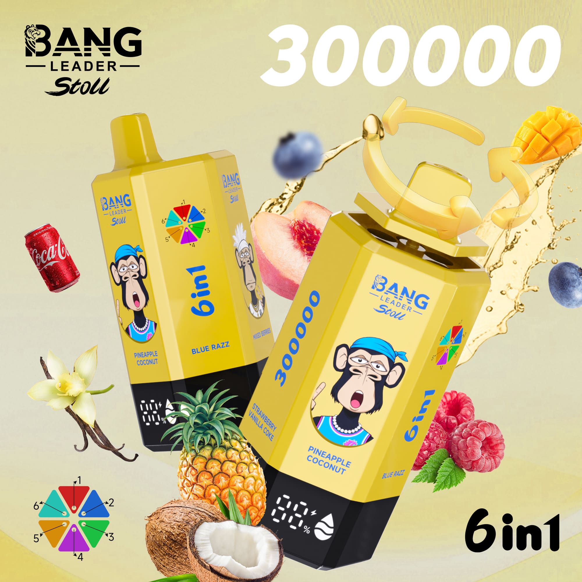 Bang Leader Stoll 300000 Puffs Vape – 6-in-1 Flavor System Ultra Capacity Mesh Coil Type-C Recharge OEM/ODM Supported gallery image 6
