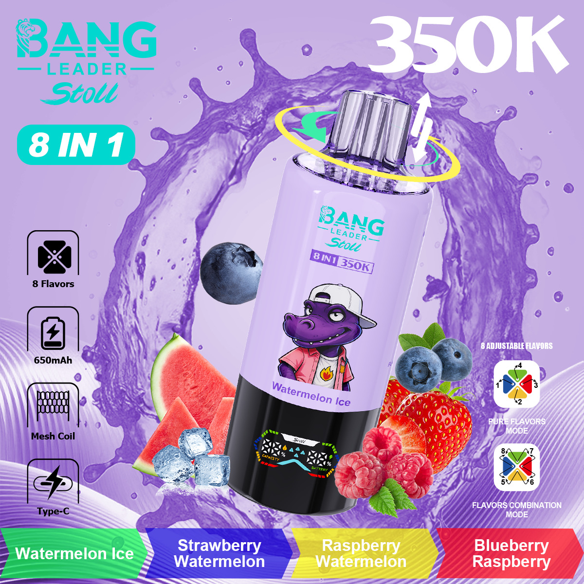 Bang Leader Stoll 350000 Puffs Vape – 8 Flavor Combinations | 350K Ultra Capacity | Mesh Coil | Type-C | 0% 2% 3% 5% Nicotine gallery image 1