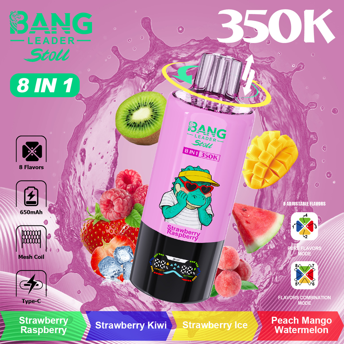 Bang Leader Stoll 350000 Puffs Vape – 8 Flavor Combinations | 350K Ultra Capacity | Mesh Coil | Type-C | 0% 2% 3% 5% Nicotine gallery image 3