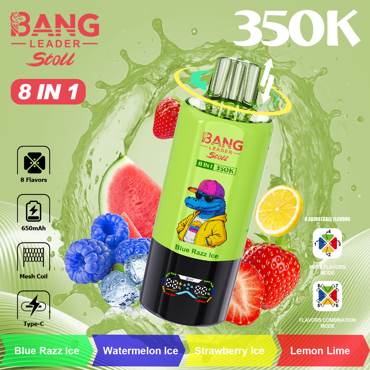 Bang Leader Stoll 350000 Puffs Vape – 8 Flavor Combinations | 350K Ultra Capacity | Mesh Coil | Type-C | 0% 2% 3% 5% Nicotine gallery image 4