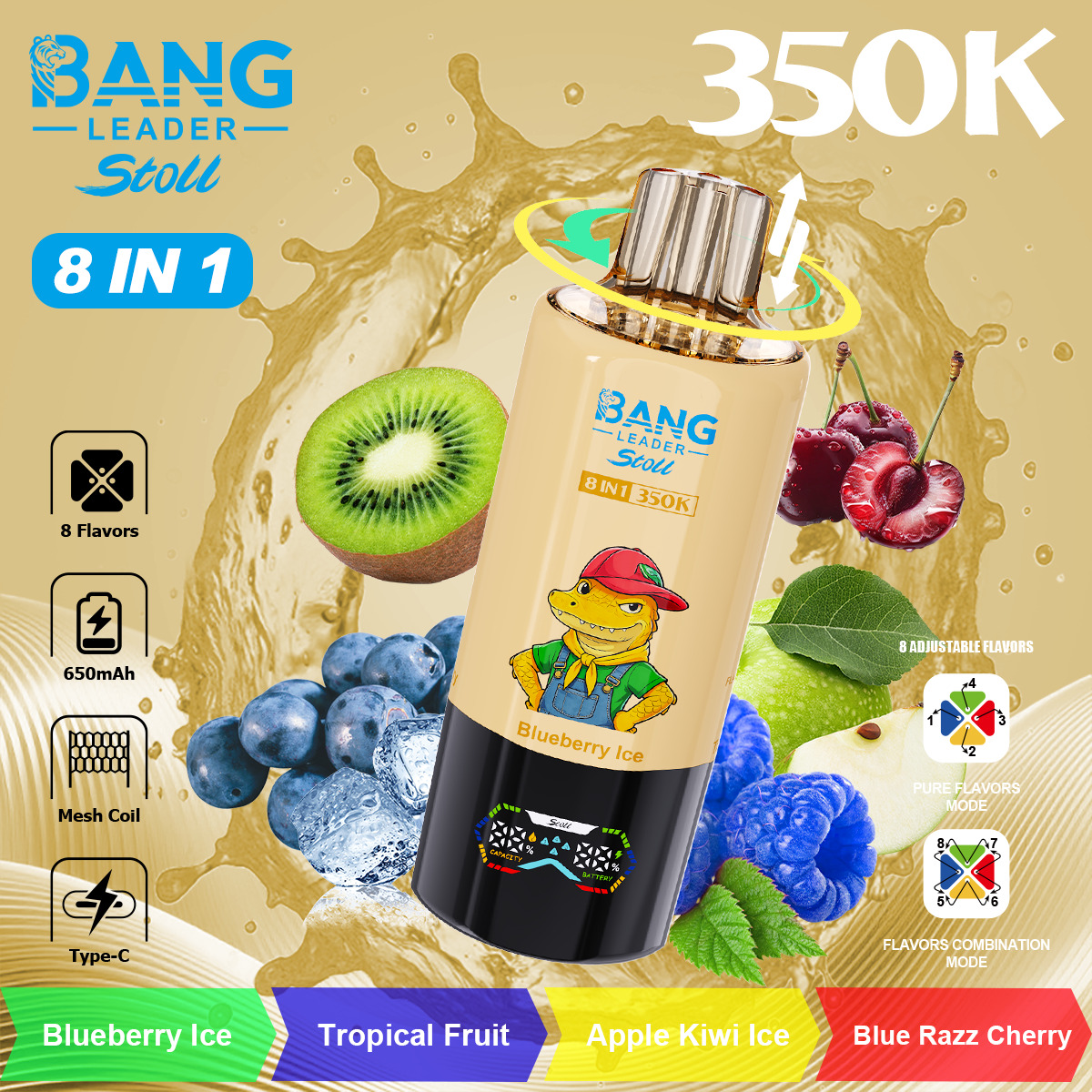 Bang Leader Stoll 350000 Puffs Vape – 8 Flavor Combinations | 350K Ultra Capacity | Mesh Coil | Type-C | 0% 2% 3% 5% Nicotine gallery image 5