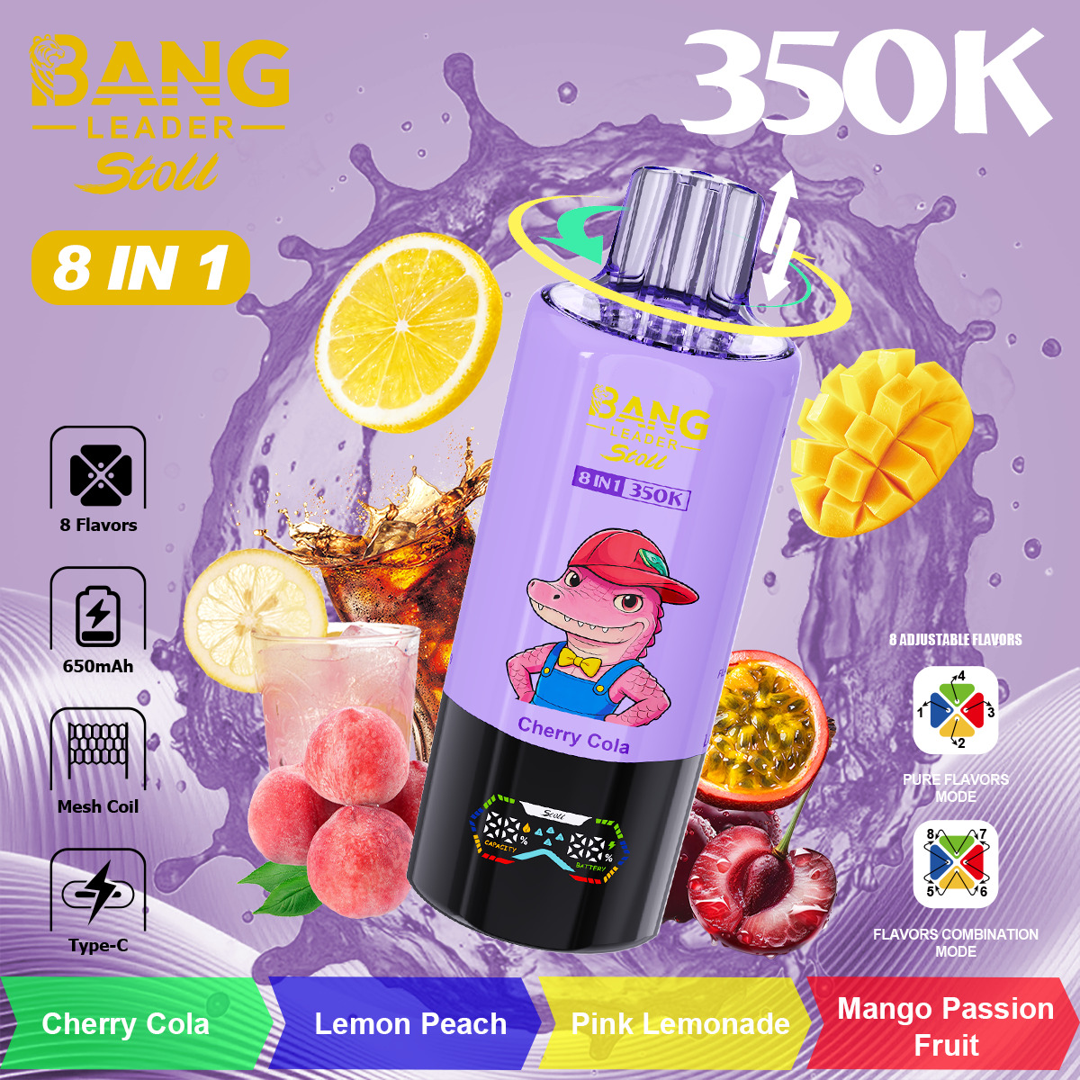 Bang Leader Stoll 350000 Puffs Vape – 8 Flavor Combinations | 350K Ultra Capacity | Mesh Coil | Type-C | 0% 2% 3% 5% Nicotine gallery image 6