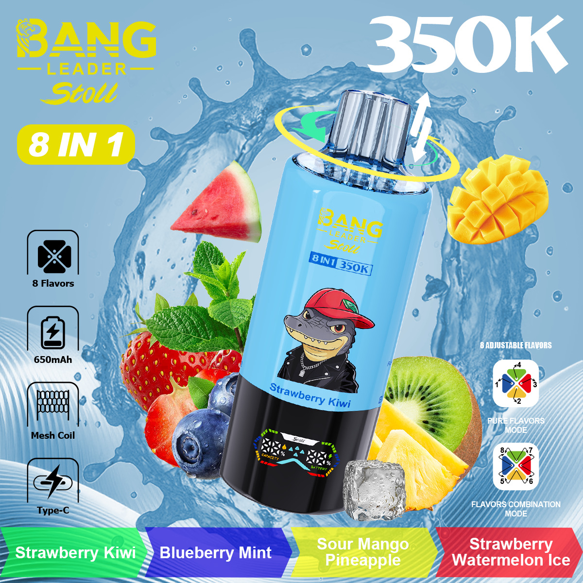 Bang Leader Stoll 350000 Puffs Vape – 8 Flavor Combinations | 350K Ultra Capacity | Mesh Coil | Type-C | 0% 2% 3% 5% Nicotine gallery image 7