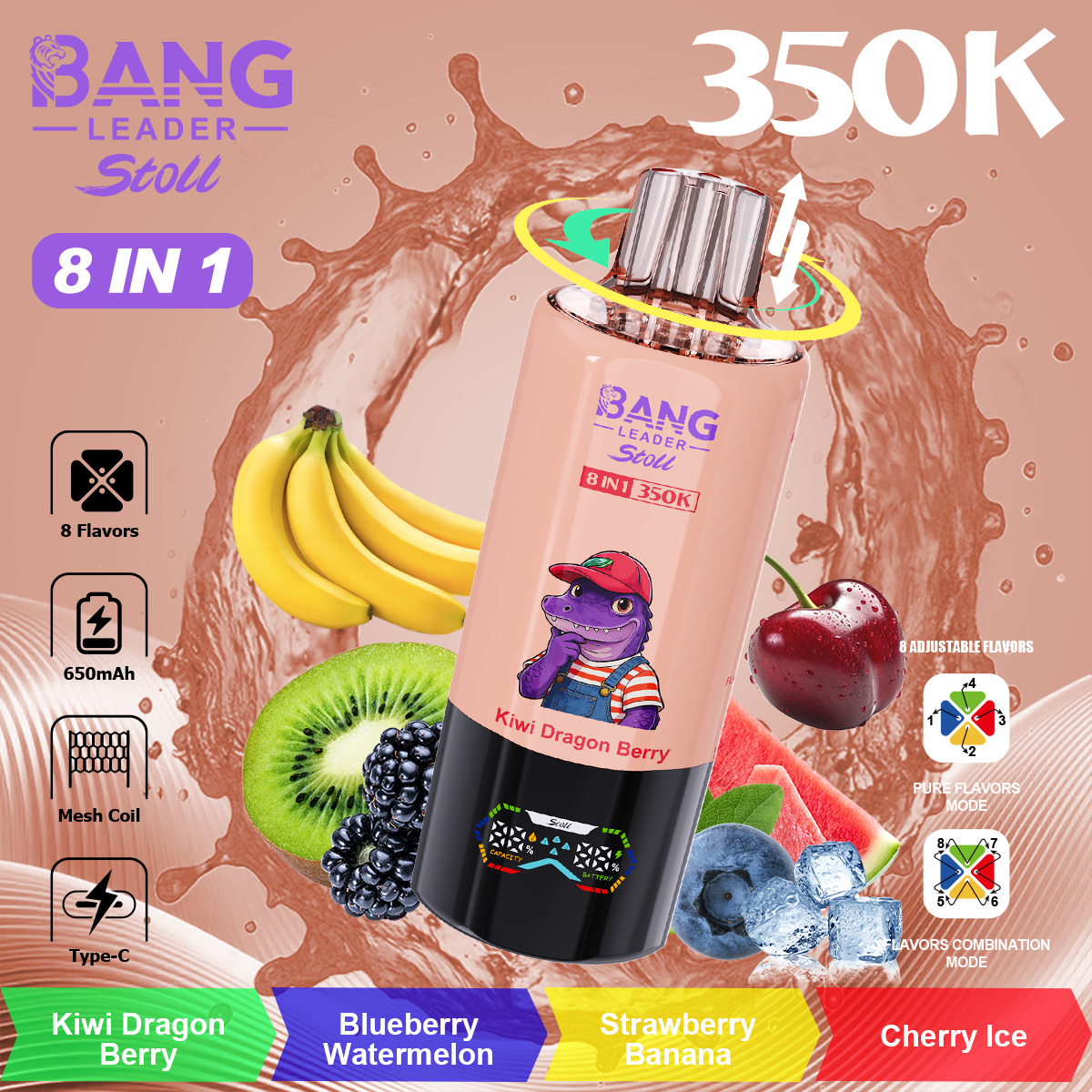 Bang Leader Stoll 350000 Puffs Vape – 8 Flavor Combinations | 350K Ultra Capacity | Mesh Coil | Type-C | 0% 2% 3% 5% Nicotine gallery image 8