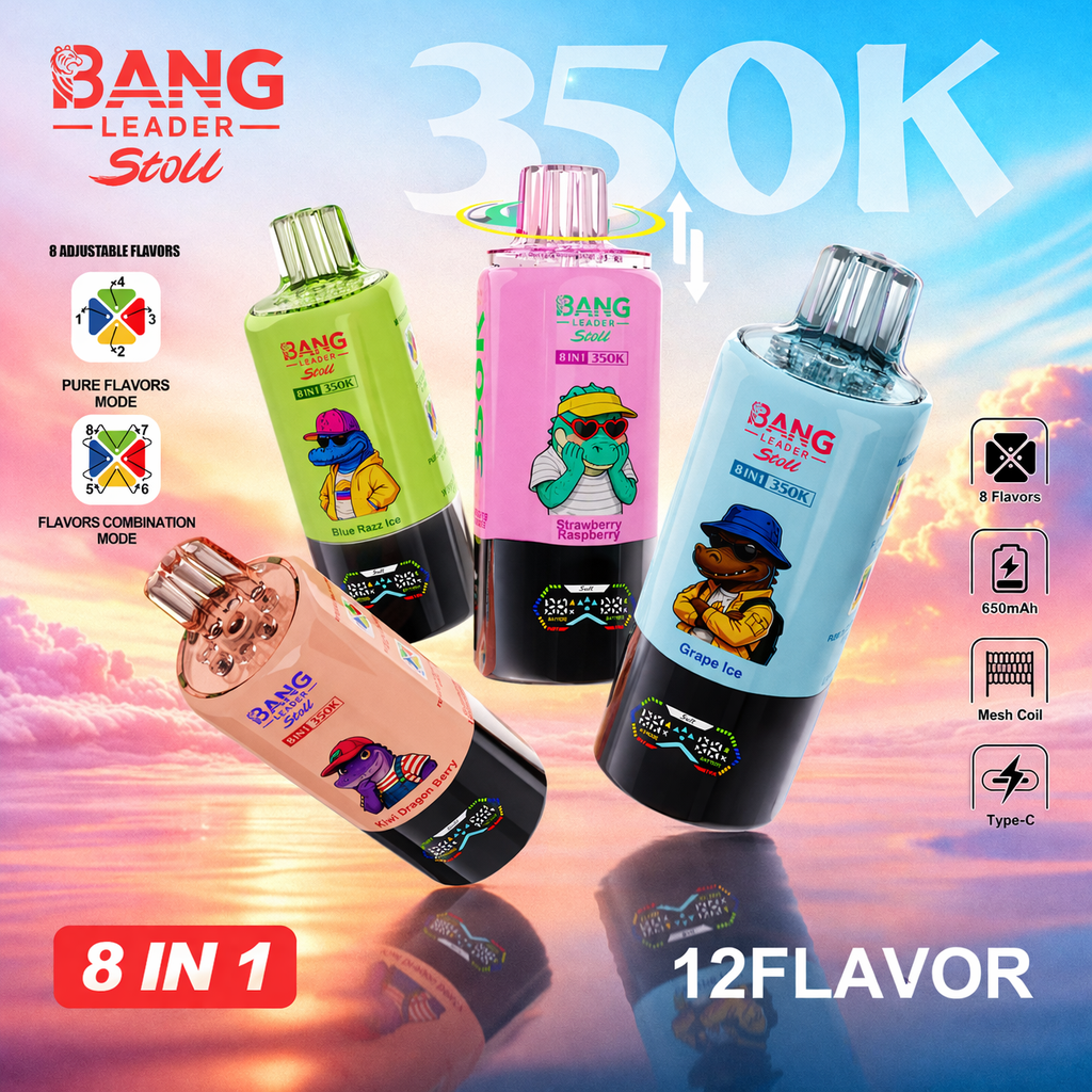 Bang Leader Stoll 350000 Puffs Vape – 8 Flavor Combinations | 350K Ultra Capacity | Mesh Coil | Type-C | 0% 2% 3% 5% Nicotine