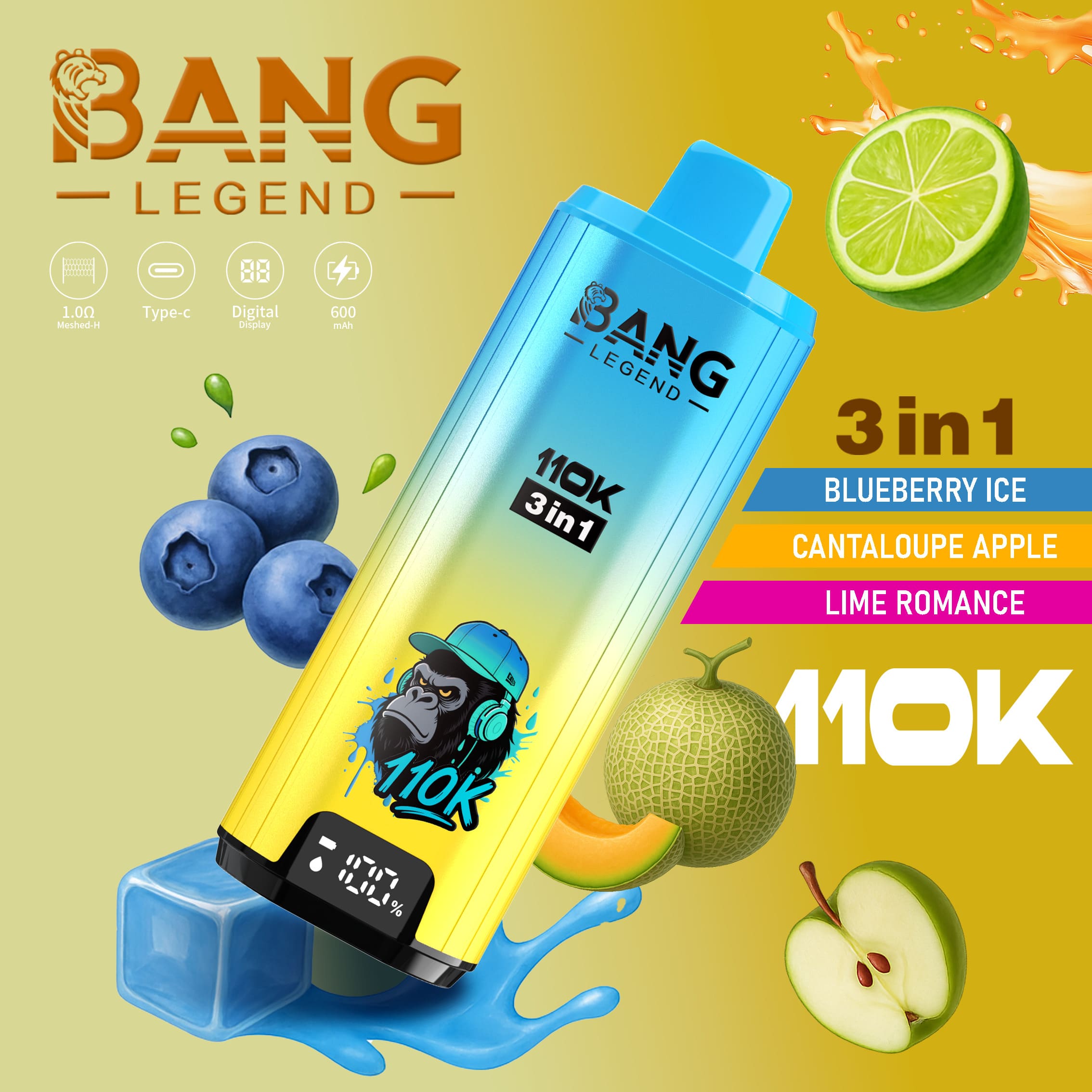 Bang Legend 110000 Puffs 3in1 Vape – Ultra Long-Lasting, Mesh Coil, Type-C Charging, 12 Flavor Combos (Pre-sale Edition) gallery image 1