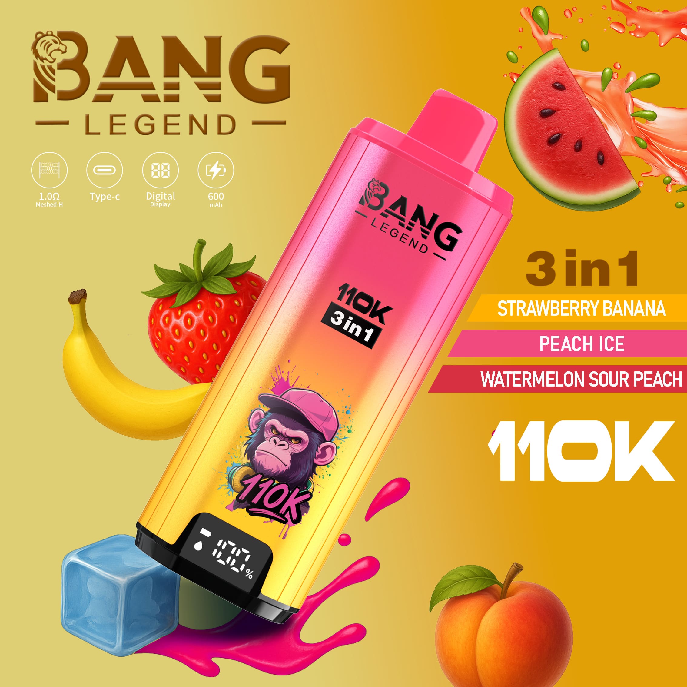 Bang Legend 110000 Puffs 3in1 Vape – Ultra Long-Lasting, Mesh Coil, Type-C Charging, 12 Flavor Combos (Pre-sale Edition) gallery image 6