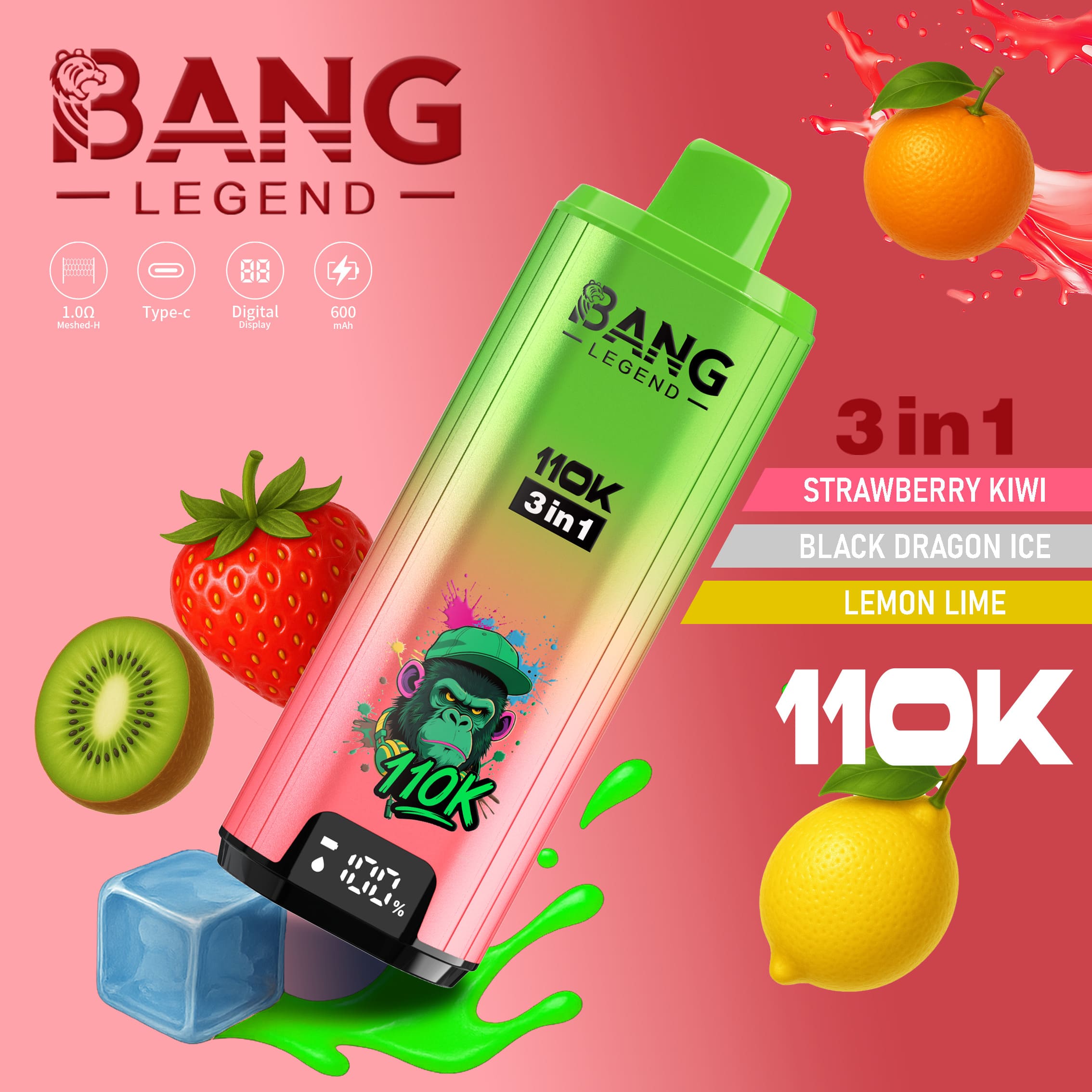 Bang Legend 110000 Puffs 3in1 Vape – Ultra Long-Lasting, Mesh Coil, Type-C Charging, 12 Flavor Combos (Pre-sale Edition) gallery image 7