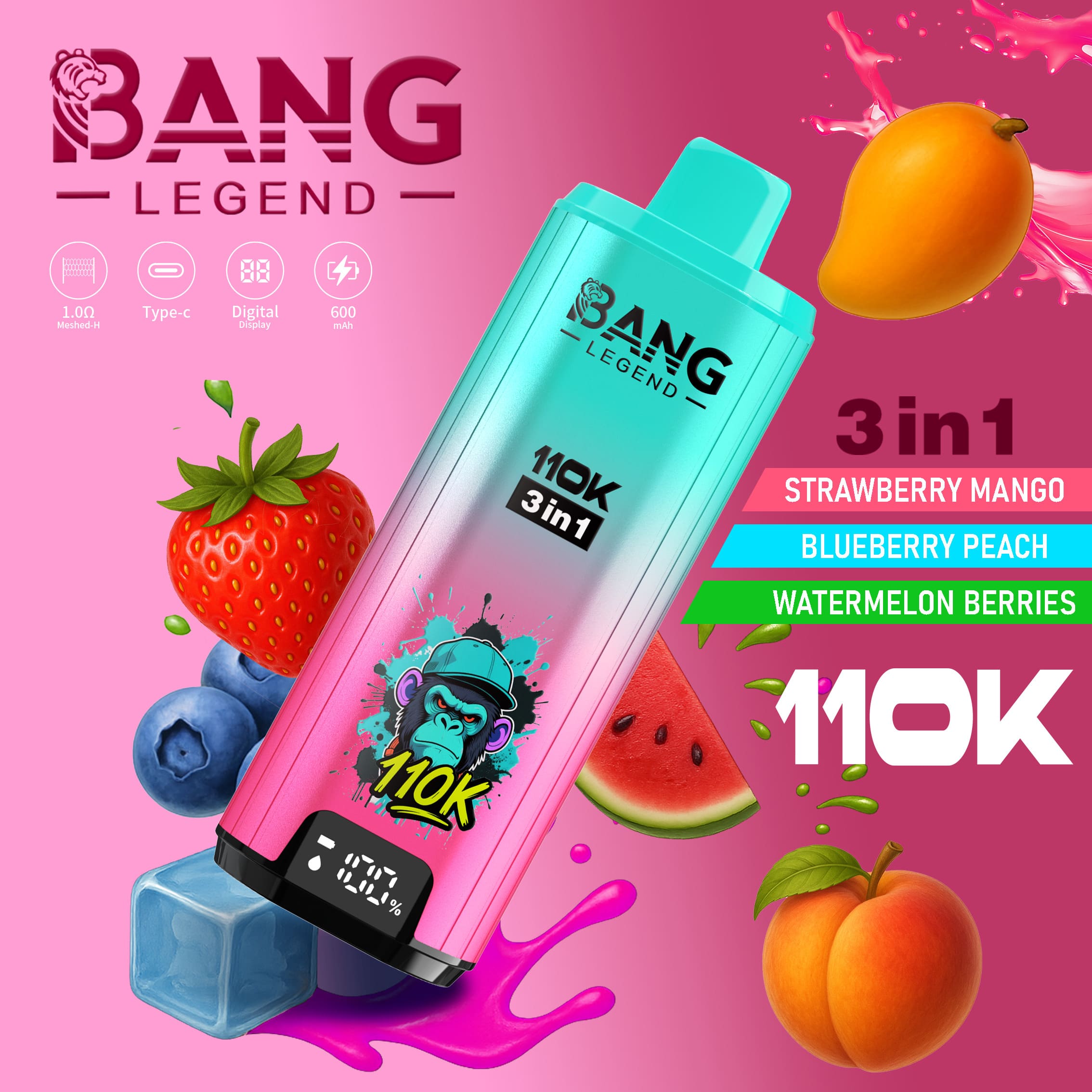 Bang Legend 110000 Puffs 3in1 Vape – Ultra Long-Lasting, Mesh Coil, Type-C Charging, 12 Flavor Combos (Pre-sale Edition) gallery image 8