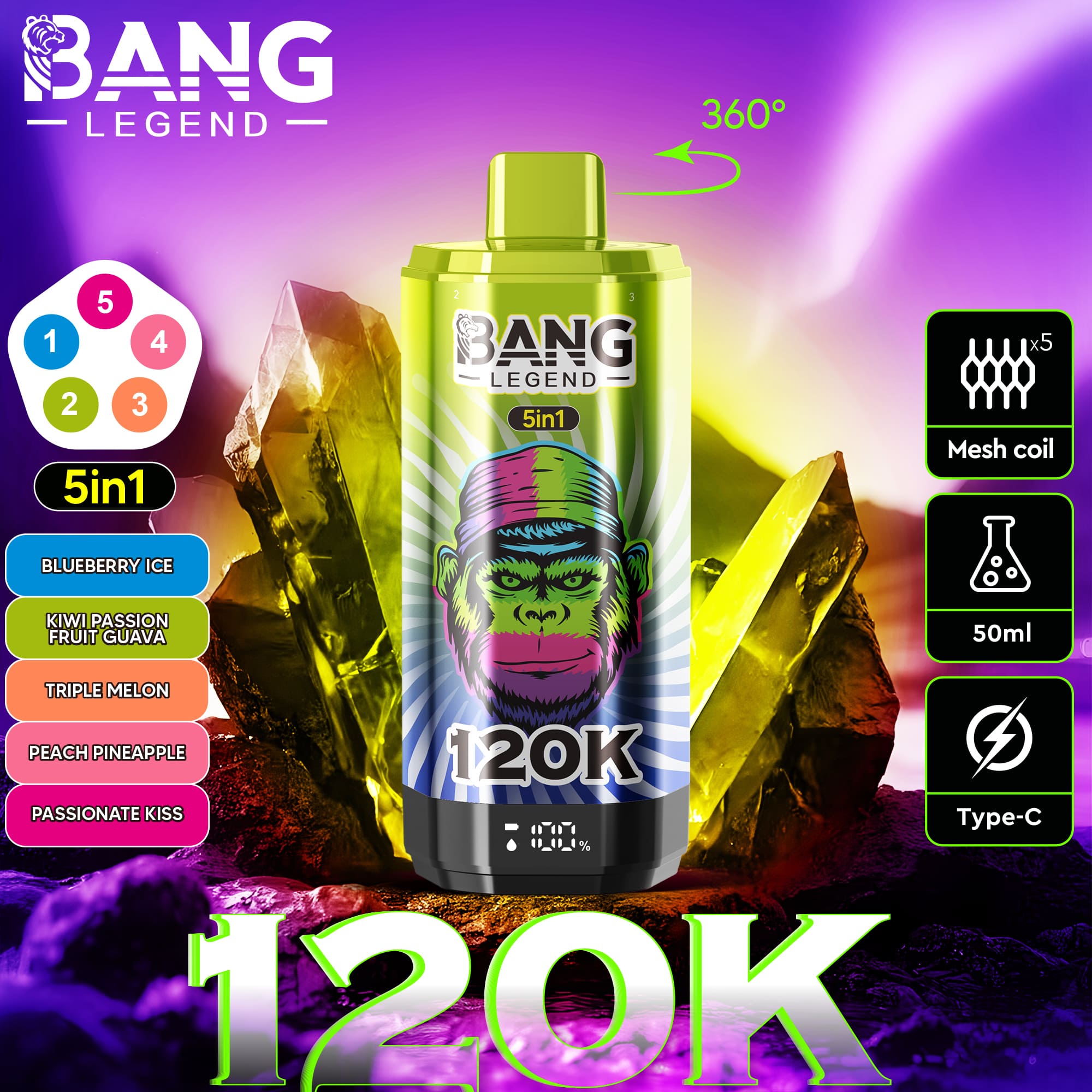 Bang Legend 120K Puffs 5in1 Vape – Maximum Flavor. Extreme Performance. gallery image 1