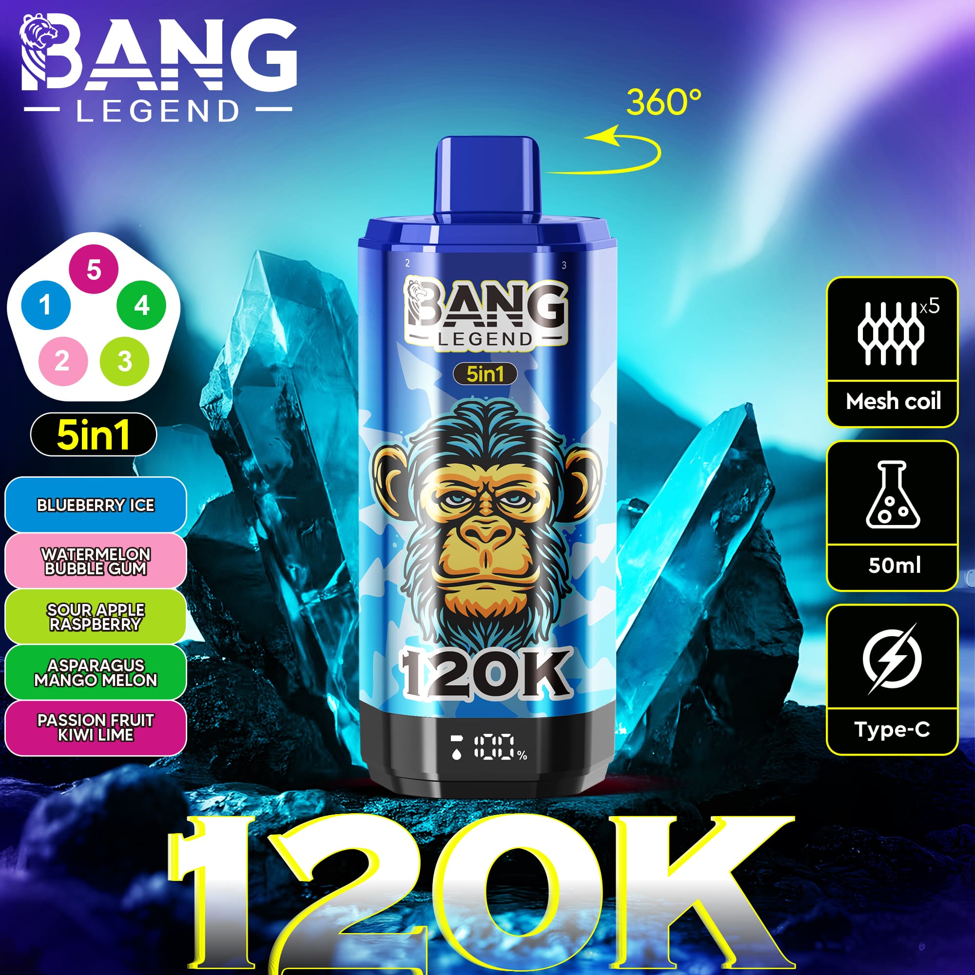 Bang Legend 120K Puffs 5in1 Vape – Maximum Flavor. Extreme Performance. gallery image 2
