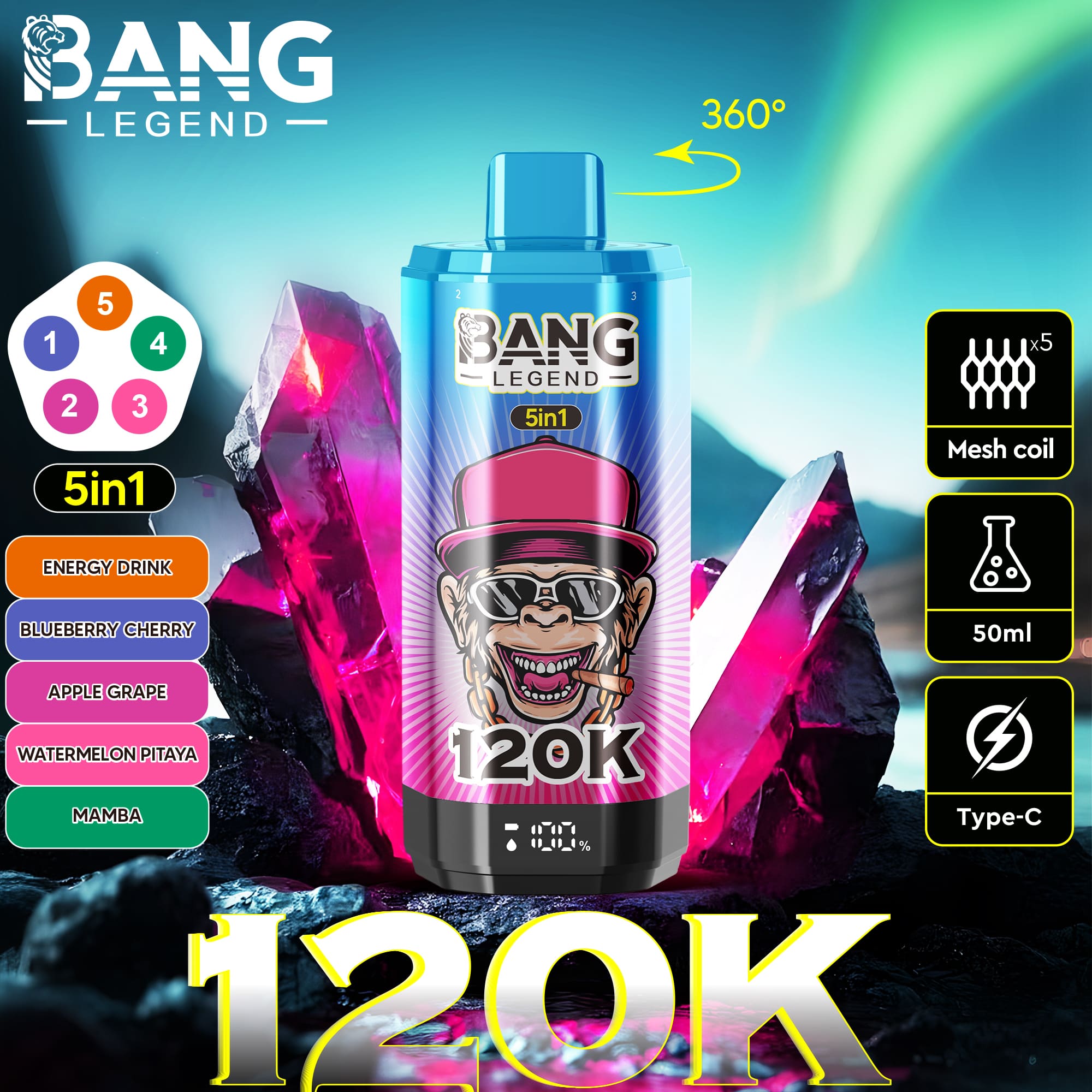 Bang Legend 120K Puffs 5in1 Vape – Maximum Flavor. Extreme Performance. gallery image 5