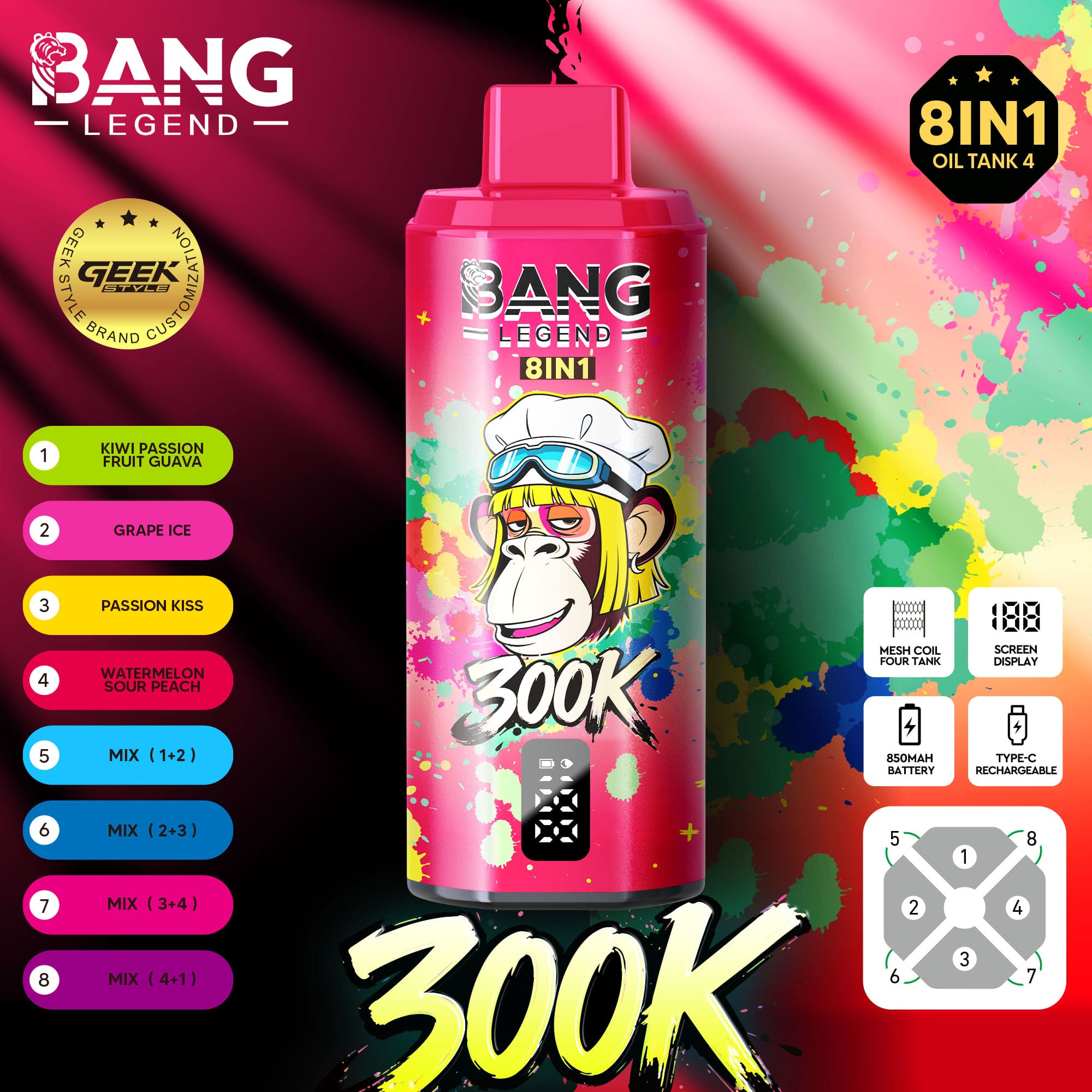 Bang Legend 300000 Puffs 8-in-1 Vape – 300K Ultra High Capacity | Mesh Coil | Type-C Rechargeable | 0% 2% 3% 5% Nicotine gallery image 1