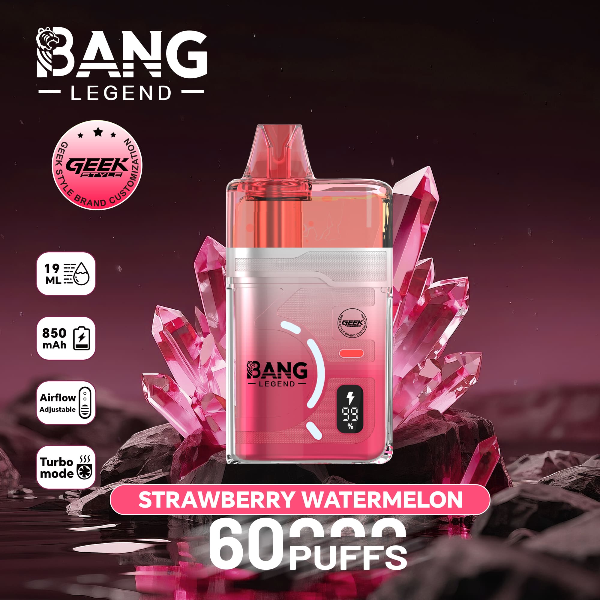 Bang Legend Geek 60000 Puffs Refillable Vape – 60K Puffs | Refillable E-Liquid | Mesh Coil | 850mAh | Type-C | 0% 2% 3% 5% Nicotine gallery image 1
