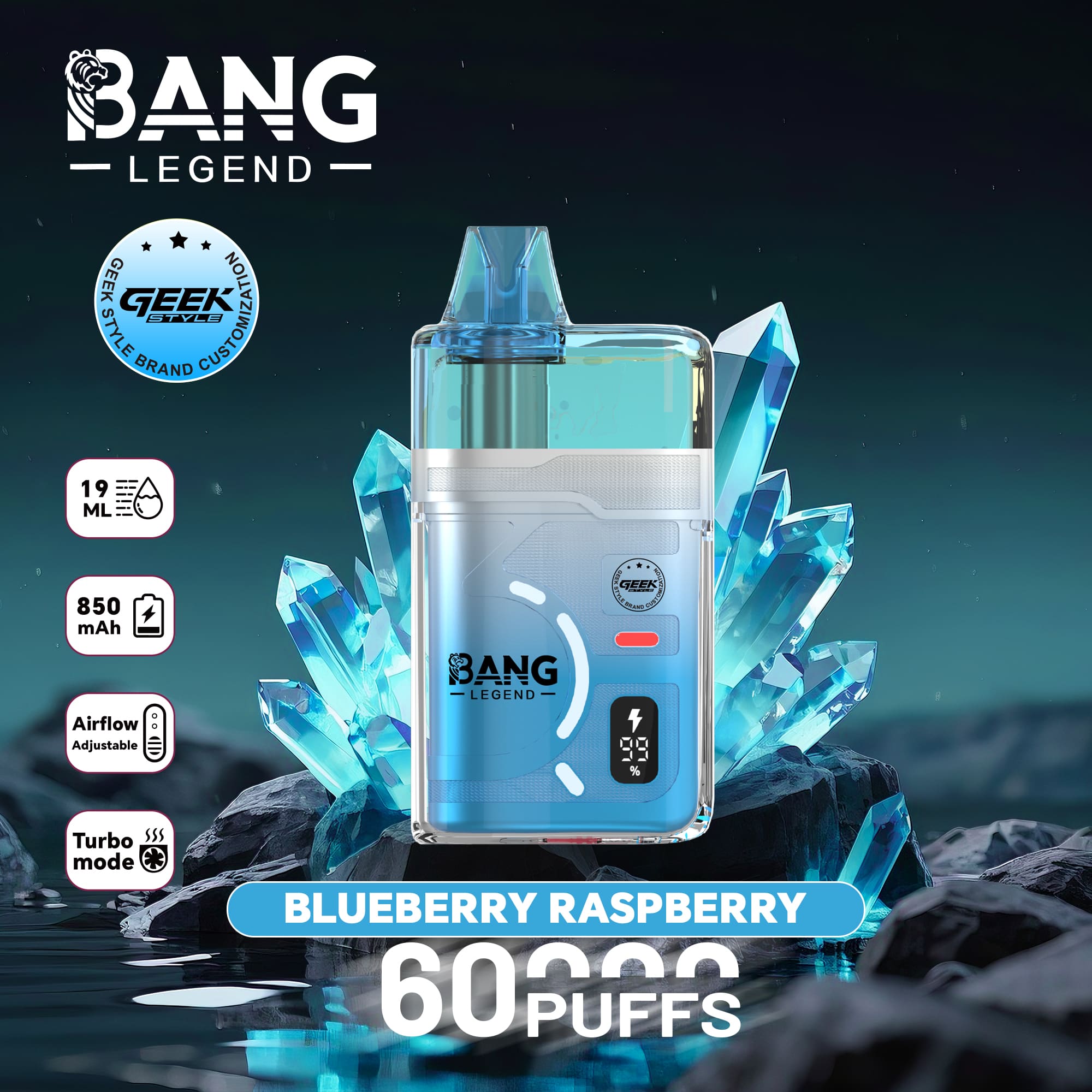 Bang Legend Geek 60000 Puffs Refillable Vape – 60K Puffs | Refillable E-Liquid | Mesh Coil | 850mAh | Type-C | 0% 2% 3% 5% Nicotine gallery image 2