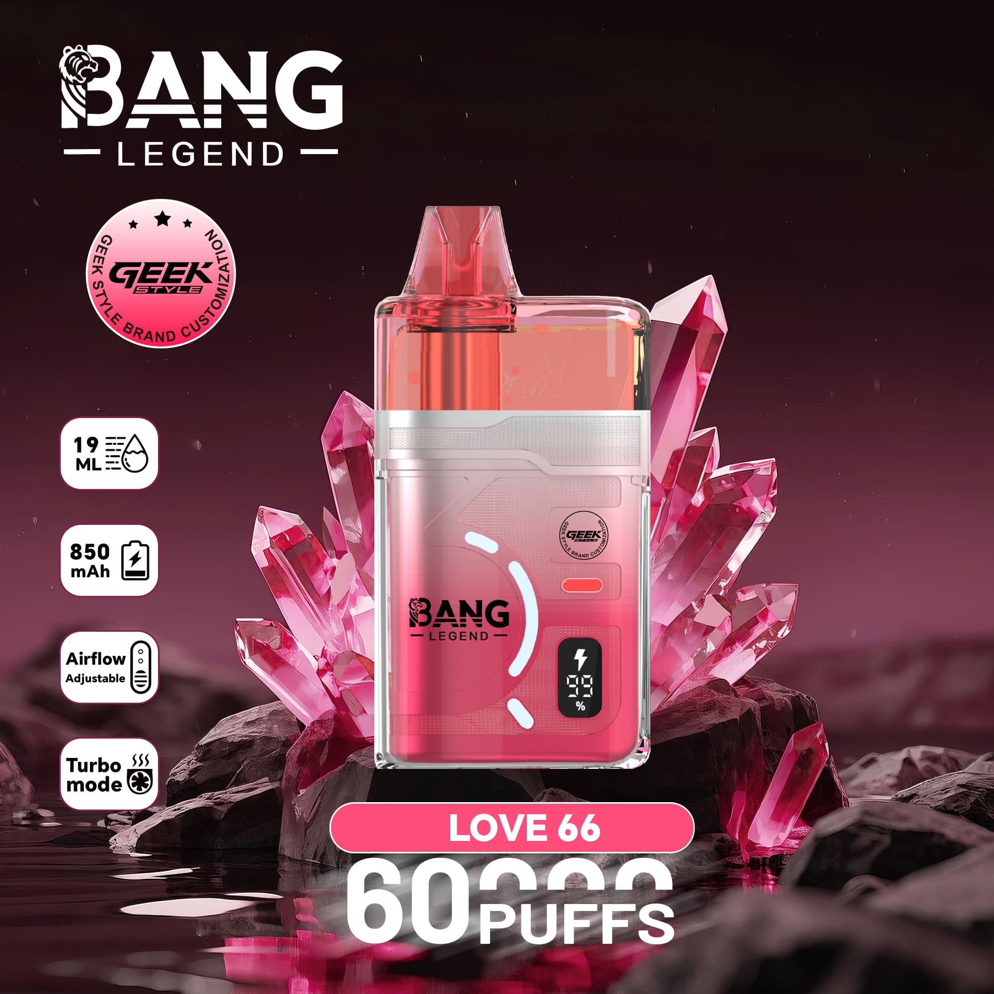 Bang Legend Geek 60000 Puffs Refillable Vape – 60K Puffs | Refillable E-Liquid | Mesh Coil | 850mAh | Type-C | 0% 2% 3% 5% Nicotine gallery image 3