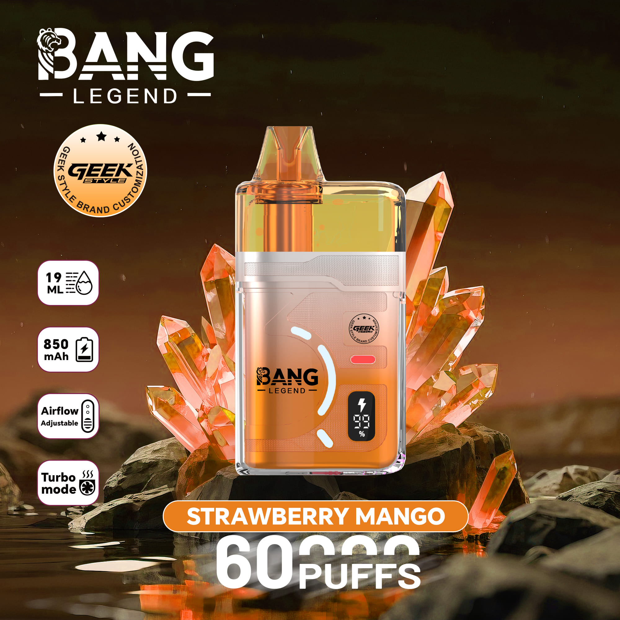 Bang Legend Geek 60000 Puffs Refillable Vape – 60K Puffs | Refillable E-Liquid | Mesh Coil | 850mAh | Type-C | 0% 2% 3% 5% Nicotine gallery image 7