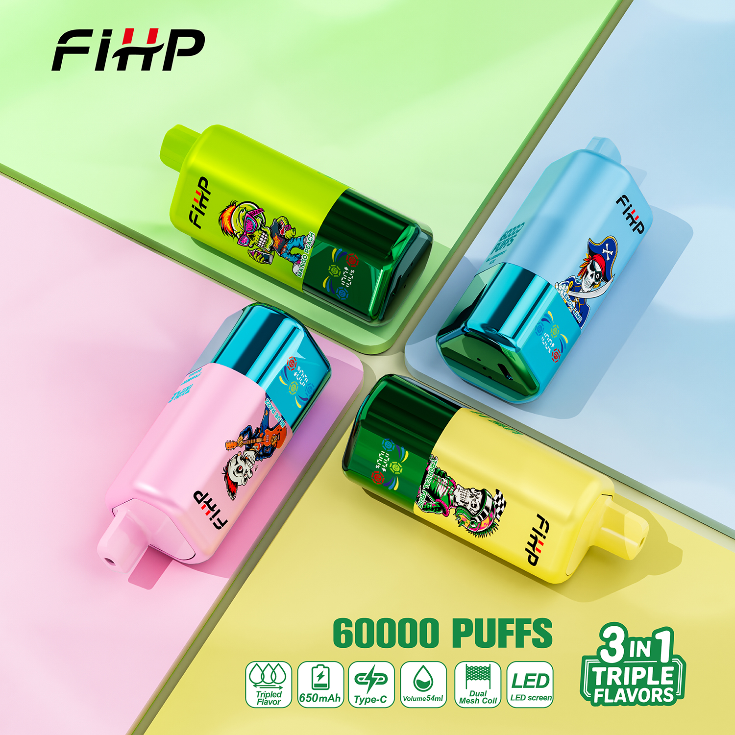FIHP 60000 Puffs 3in1 Triple Flavors Disposable Vape