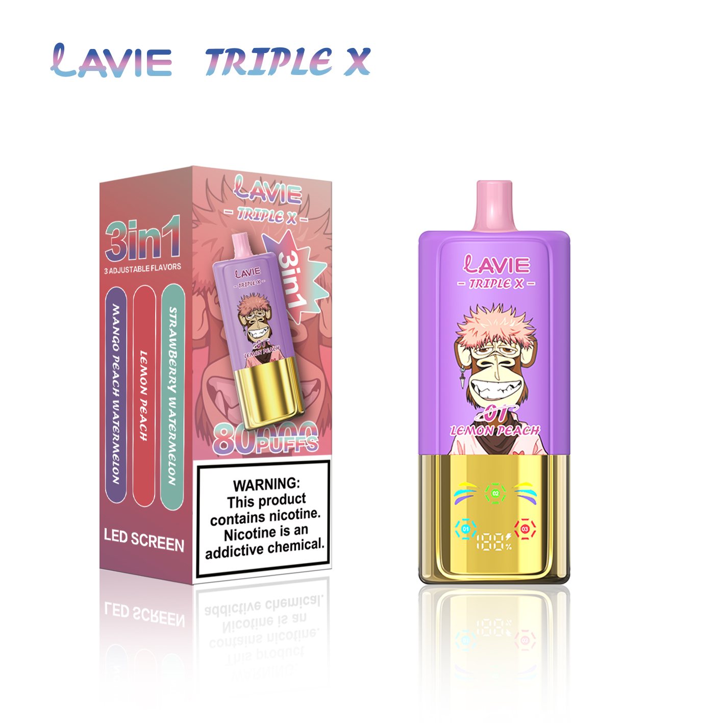 LAVIE Triple X 3-in-1 80000 Puffs Disposable Vape gallery image 2