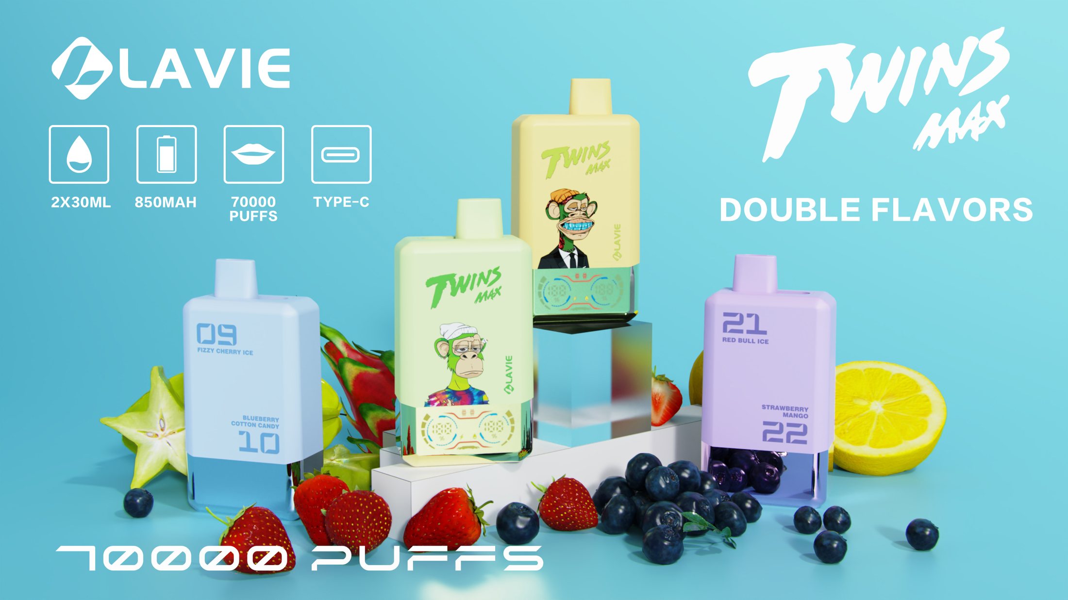 LAVIE Twins Max 70000 Puffs Double Flavor Disposable Vape gallery image 5