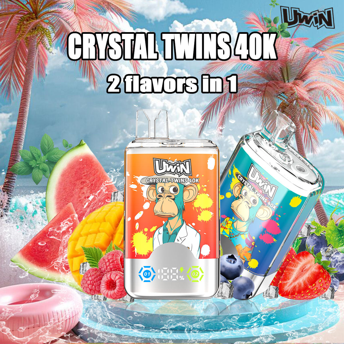 UWIN X RandM Twins Crystal 40000 Puffs Dual Flavor Vape gallery image 2