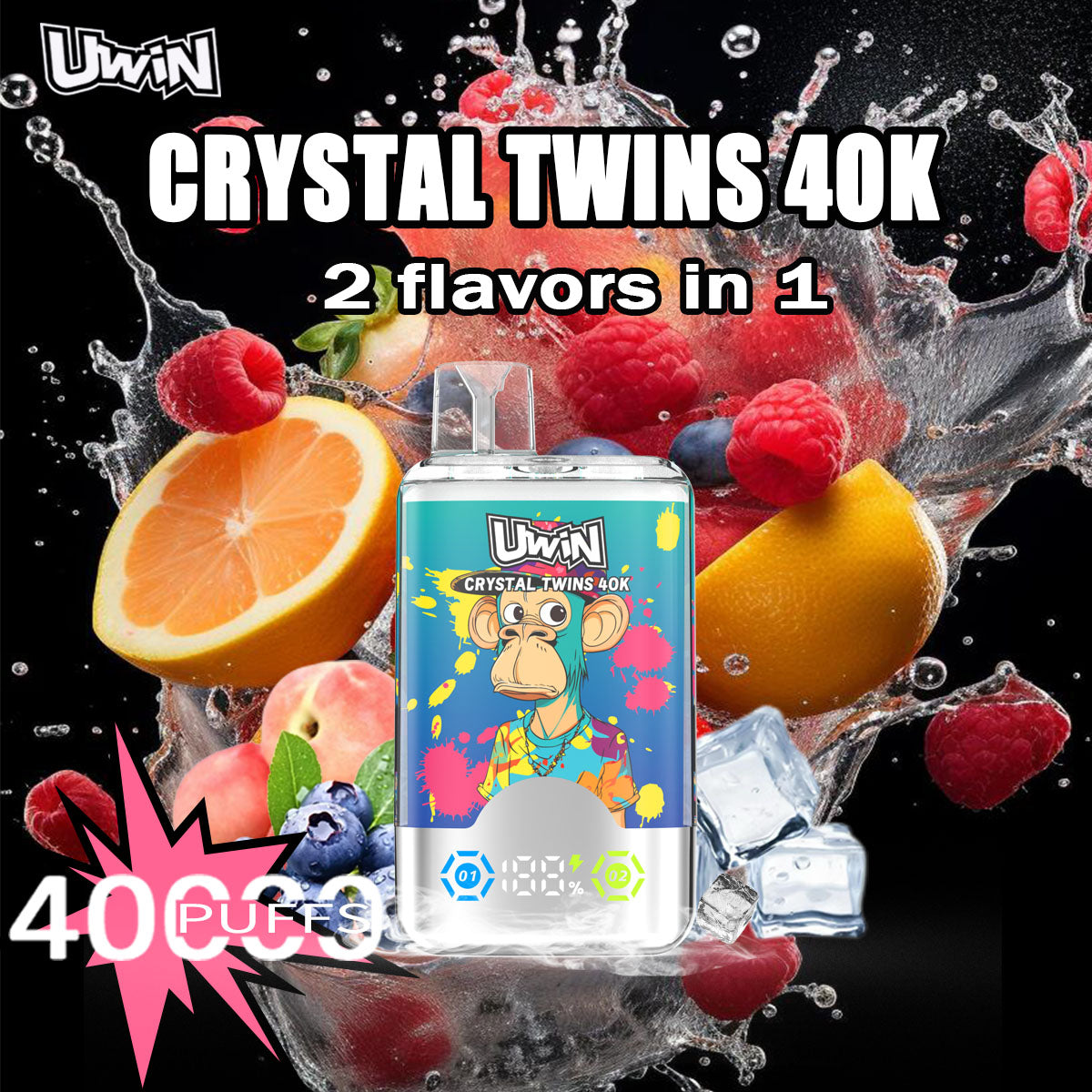 UWIN X RandM Twins Crystal 40000 Puffs Dual Flavor Vape gallery image 4