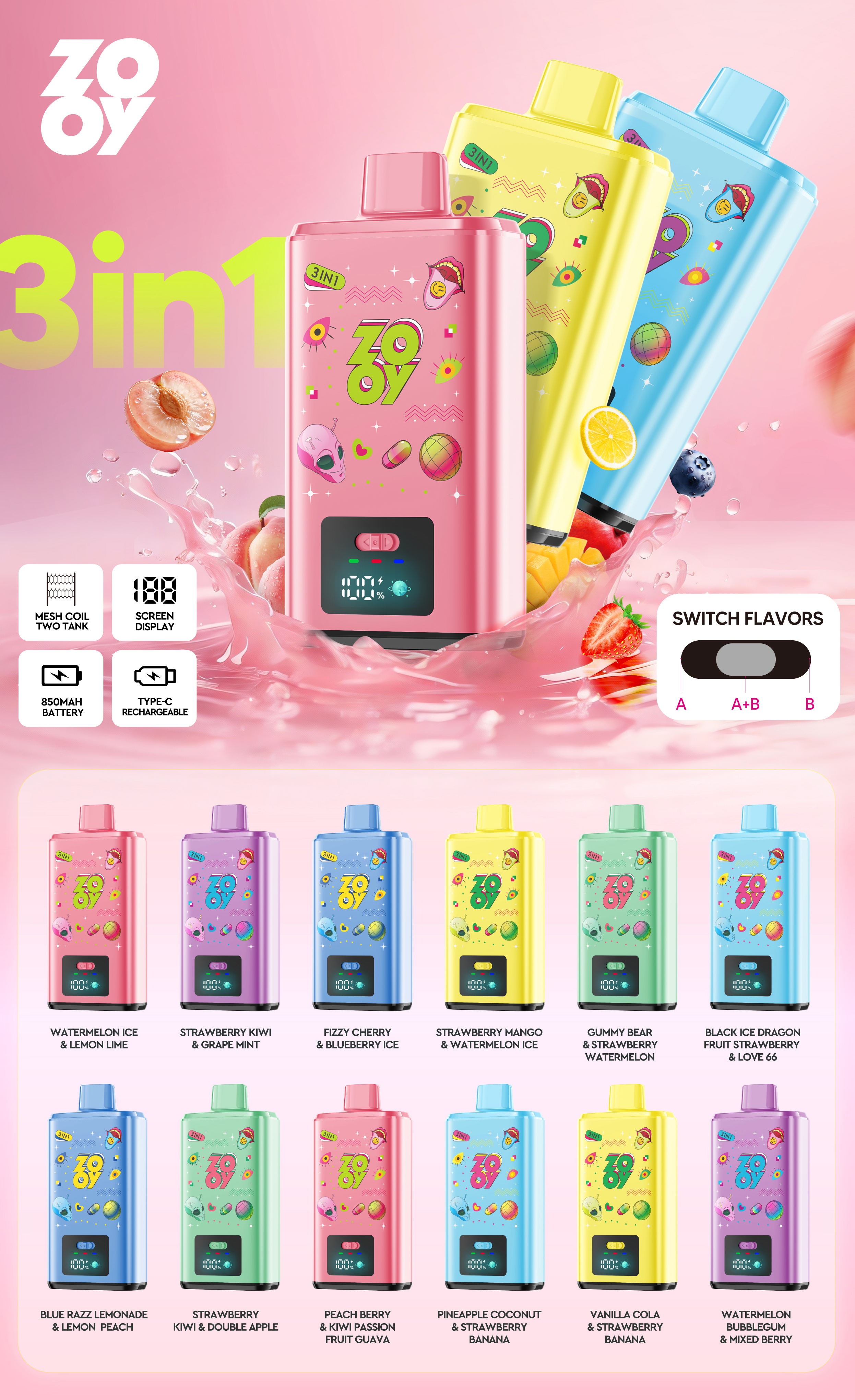 ZOOY 3 in 1 150K Puffs Disposable Vape gallery image 7