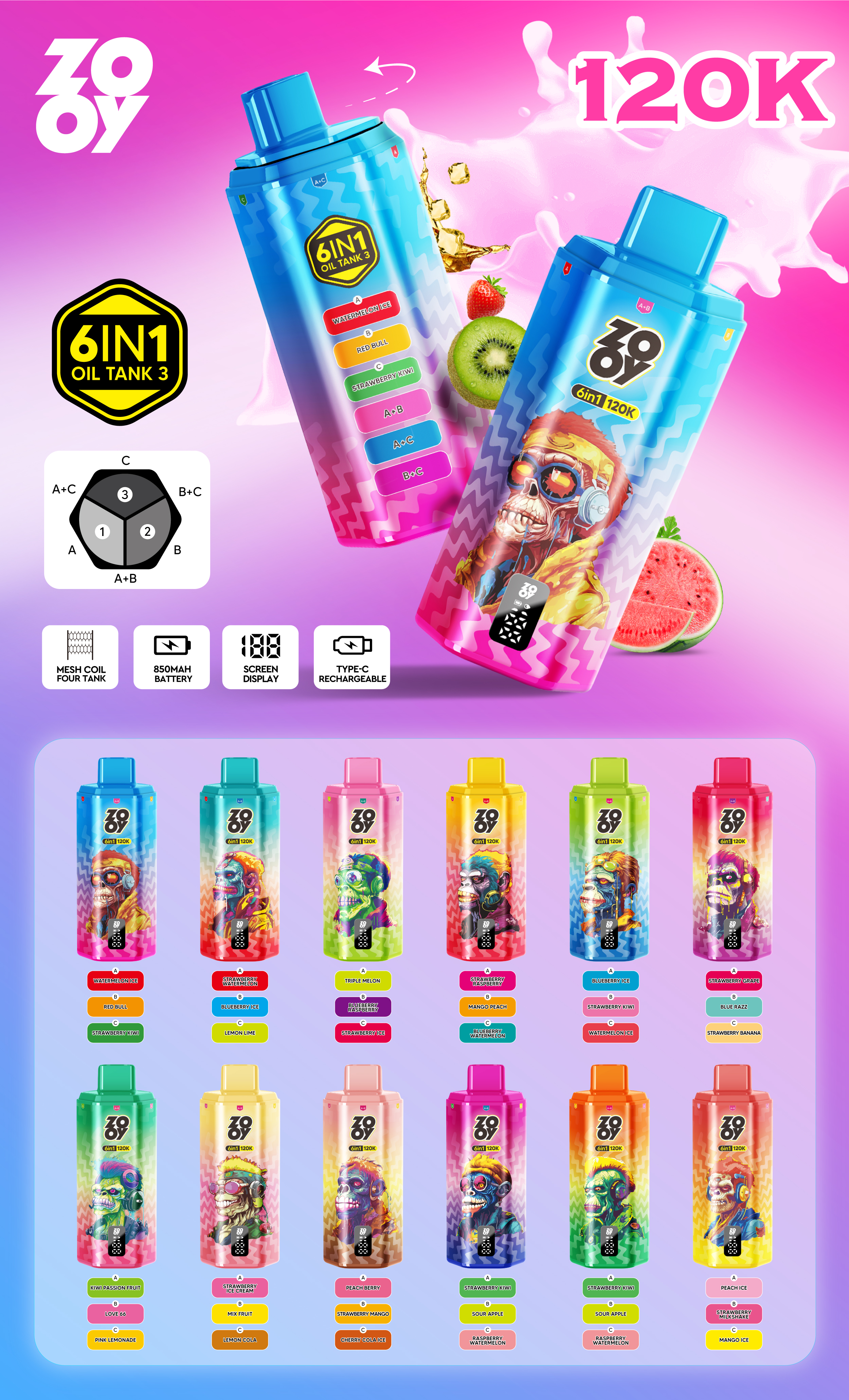 ZOOY 6 in 1 120K Puffs Disposable Vape gallery image 2
